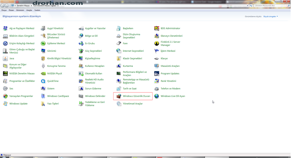 Windows 7 G&uuml;venlik Duvarı A&ccedil;